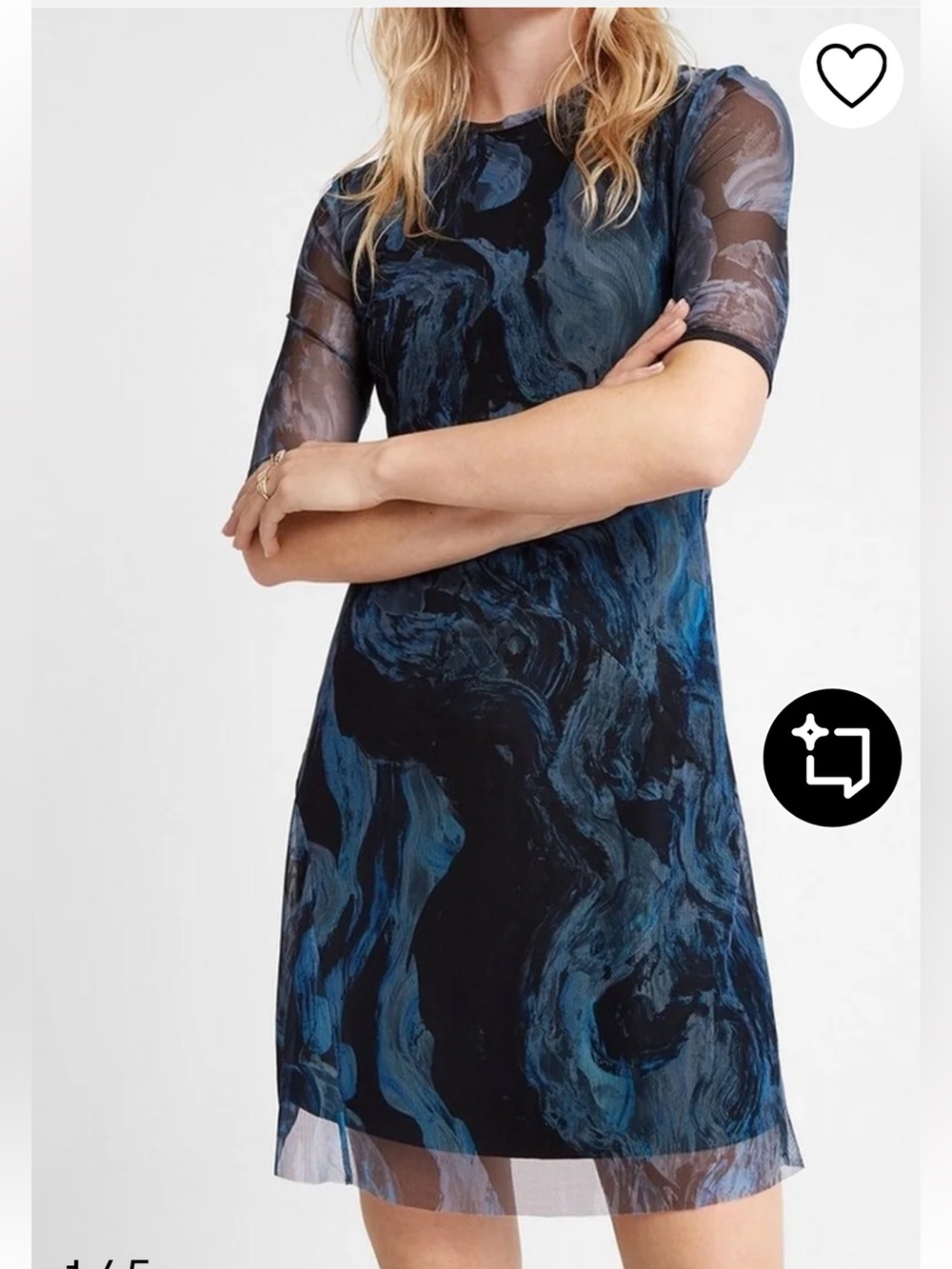 Desigual Black and Navy Marble Sheer Sleeve Dress